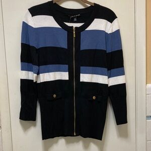 Cable & Gauge Black, Blue, and White Zipper Cardigan medium NWOT